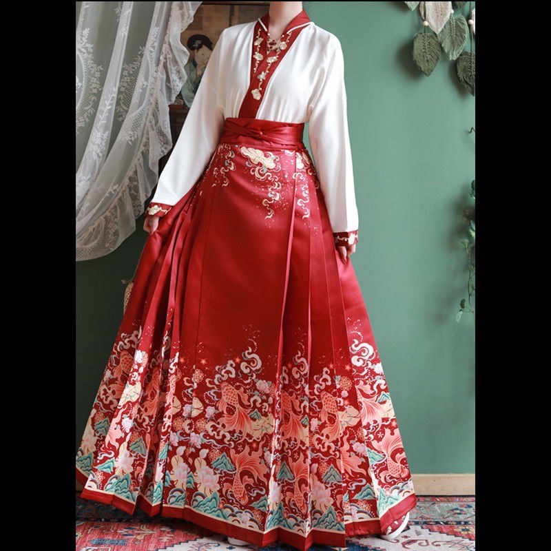 Shang Yi Huating Hanfu Cao County Horse Face กระโปรงสไตล์จีนใหม่ทุกวันชุดคอปกข้ามผู้ใหญ่หญิงสไตล์ฤดู