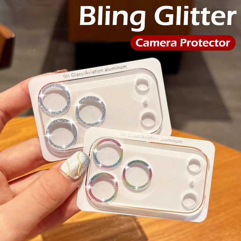Bling Glitter ตัวป้องกันเลนส์กล้อง สําหรับ iPhone 17 Pro Max Air 16 15 14 13 Pro Max 16 Plus 13 Mini กระจกนิรภัยเลนส์กล้องกระจกป้องกัน