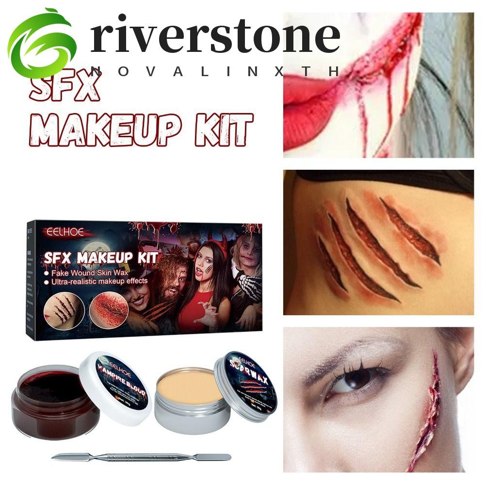 RIVERSTONE ชุดแต่งหน้าฮาโลวีน, เครื่องสําอางพร้อมไม้พาย Skin Wax ชุดเลือดปลอม, Professional Boby ภาพ