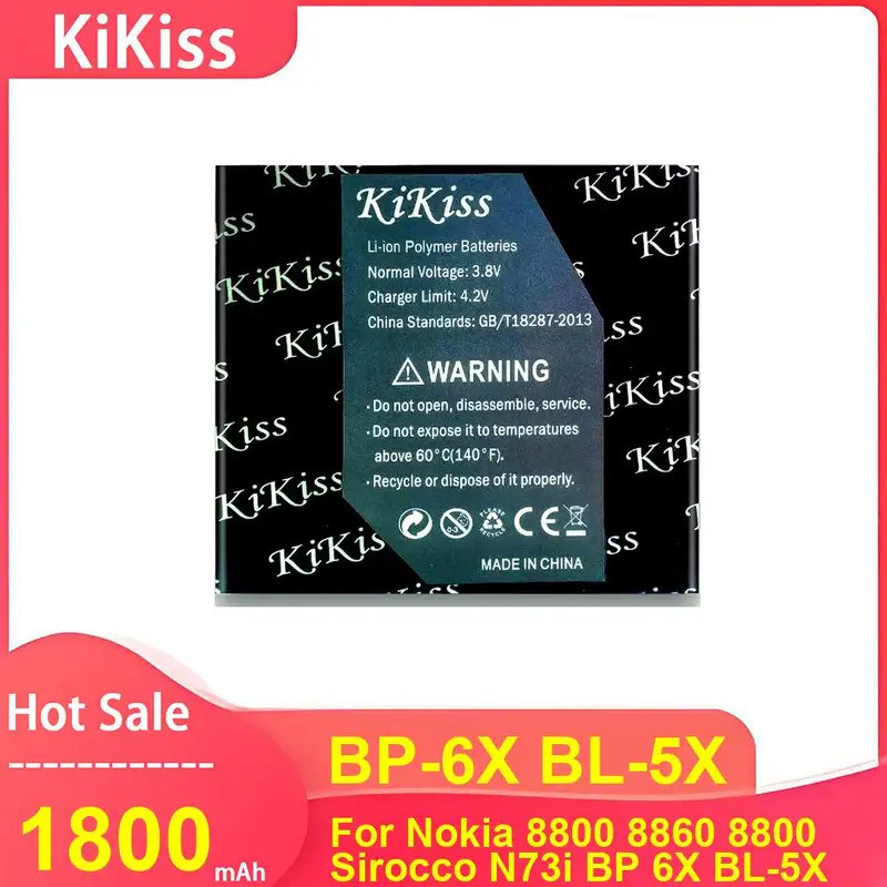 KiKiss แบตเตอรี่โทรศัพท์มือถือสําหรับ Nokia 8800 8860 8800 Sirocco N73i ,BP-6X BL-5X 1800mAh แบตเตอร