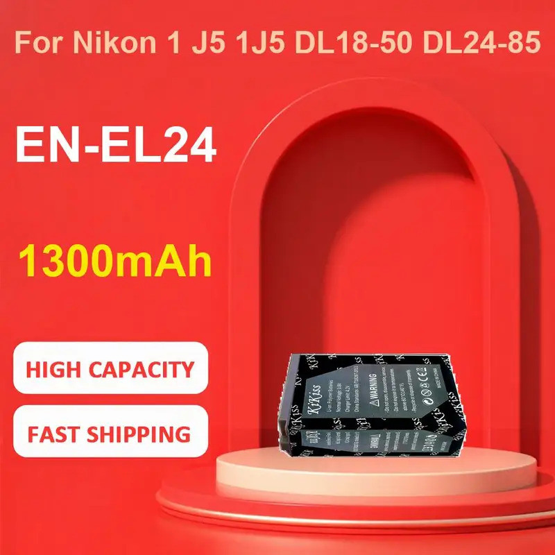 แบตเตอรี่ KiKiss สําหรับกล้อง Nikon 1 J5 DL18-50 DL24-85,EN-EL24,1300mAh
