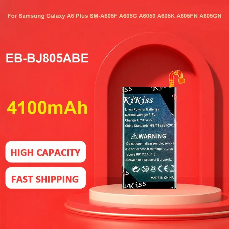 แบตเตอรี่ KiKiss สําหรับ Samsung Galaxy A6 Plus SM-A605F A605G A6050 A605K A605FN A605GN,EB-BJ805ABE