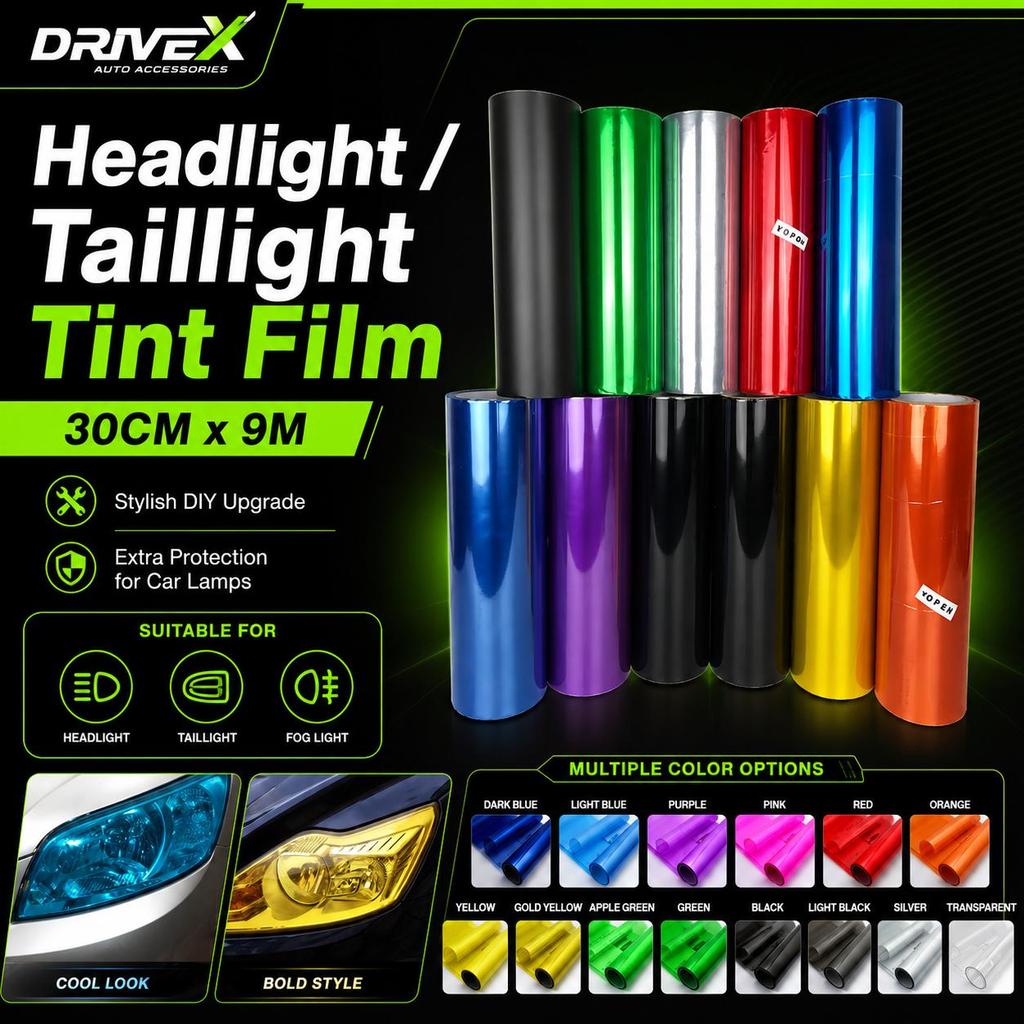 DriveX ไฟหน้าไฟท้ายฟิล์มไวนิล 30 ซม.x 9M โคมไฟสติกเกอร์แผ่น DIY รถจัดแต่งทรงผม Wrap