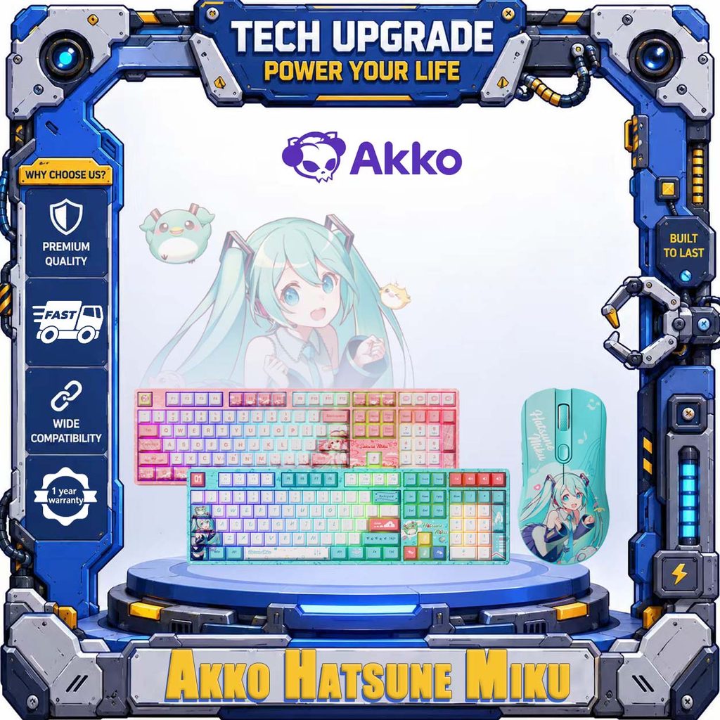 AKKO Hatsune Miku co ยี่ห้อสามโหมดปลั๊กร้อนคีย์บอร์ด Hatsune Miku co ยี่ห้อ PAW3950 แผ่นรองเมาส์