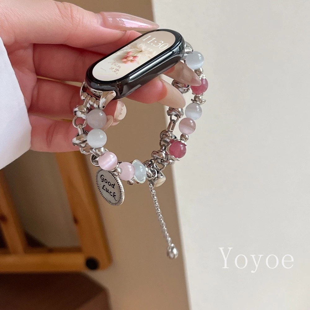 สายโซ่โลหะสําหรับ เสี่ยวหมี่ ไมล์ วงดนตรี 10 9 8 7 6 5 4 3 เอ็นเอฟซี แมว'ส ดวงตา สร้อยข้อมือหินสําหรับ เรดมี่ นาฬิกา 6 5 4 ปรับสายรัดข้อมือ