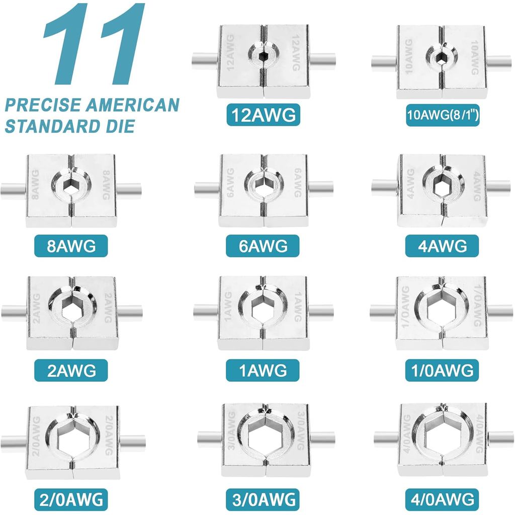 AMZCNC 10 ตันไฮดรอลิก CRIMPING TOOL 11 มาตรฐาน American Dies, Crimps 12AWG ถึง 4/0 AWG, ทองแดงและอลู