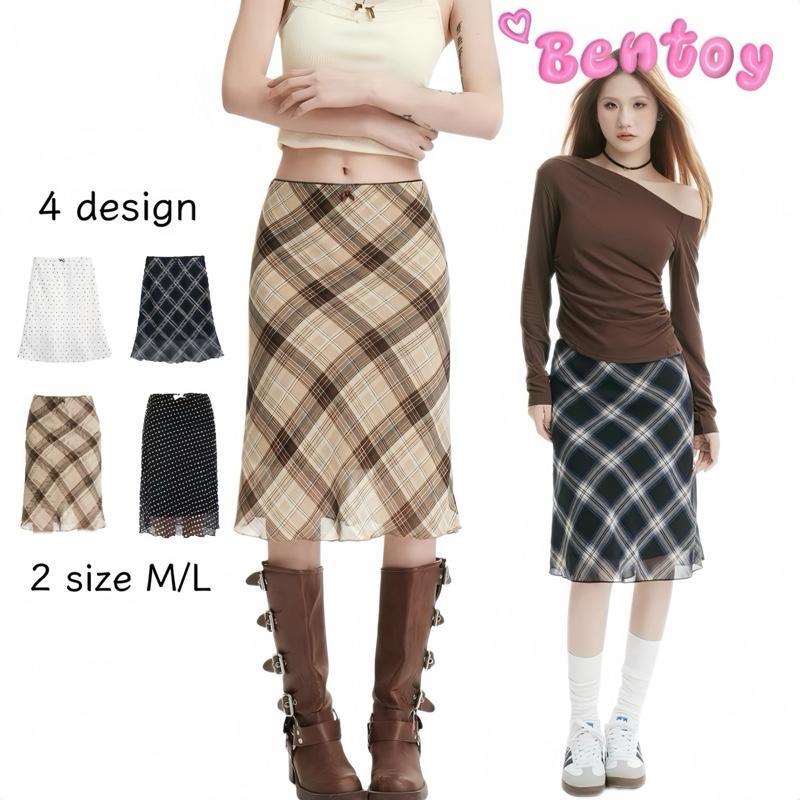 Bentoy พร้อมส่งในไทย 5073 กระโปรงลายสก็อต เอวยาง ยืด ดีเทลแต่งโบว์จิ๋วน่ารักๆ มีซับด้านใน สไตล์แฟชั่นยุคใหม่ polkadots