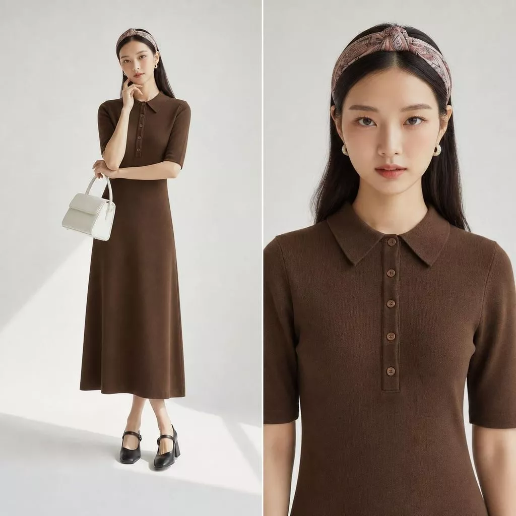 Lorra เดรสโปโลคอปก แขนสั้น ผ้ายืด ทรงตรง พลัสไซซ์ สาวอวบ M-3XL