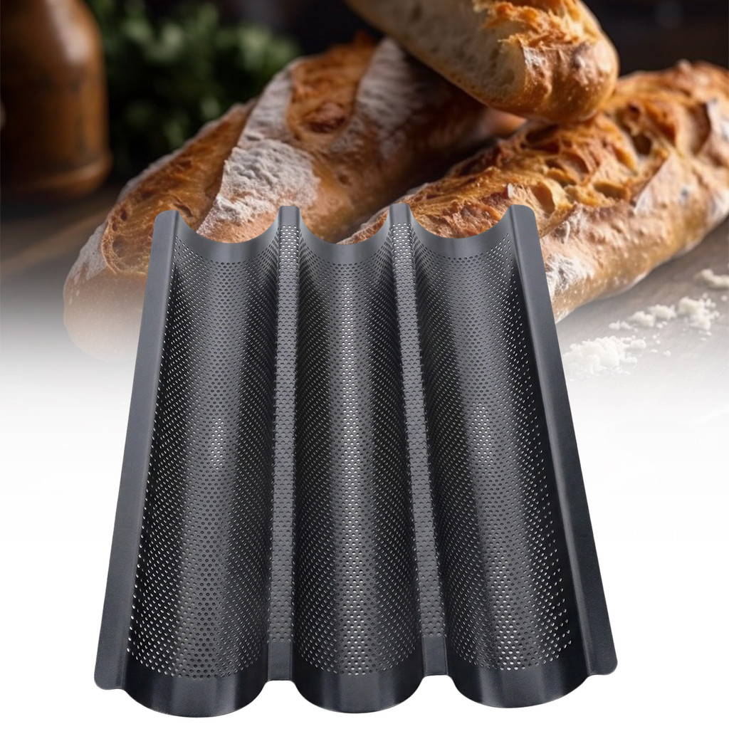 BrighthorNew Baguette Nonstick Baking Tray 3 Grooves Bakeware Baguette Mold Baking Tool Waves French