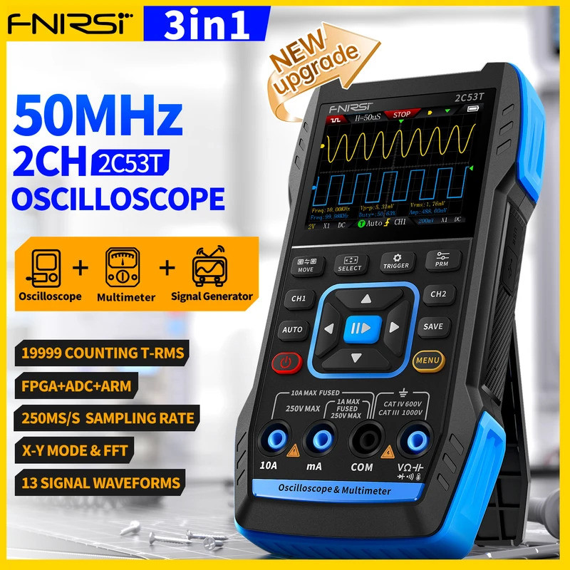 FNIRSI 2C53T 2C23T อัพเกรด 3in1 Oscilloscope มัลติมิเตอร์สัญญาณเครื่องกําเนิดไฟฟ้า 50MHz Bandwidth 2