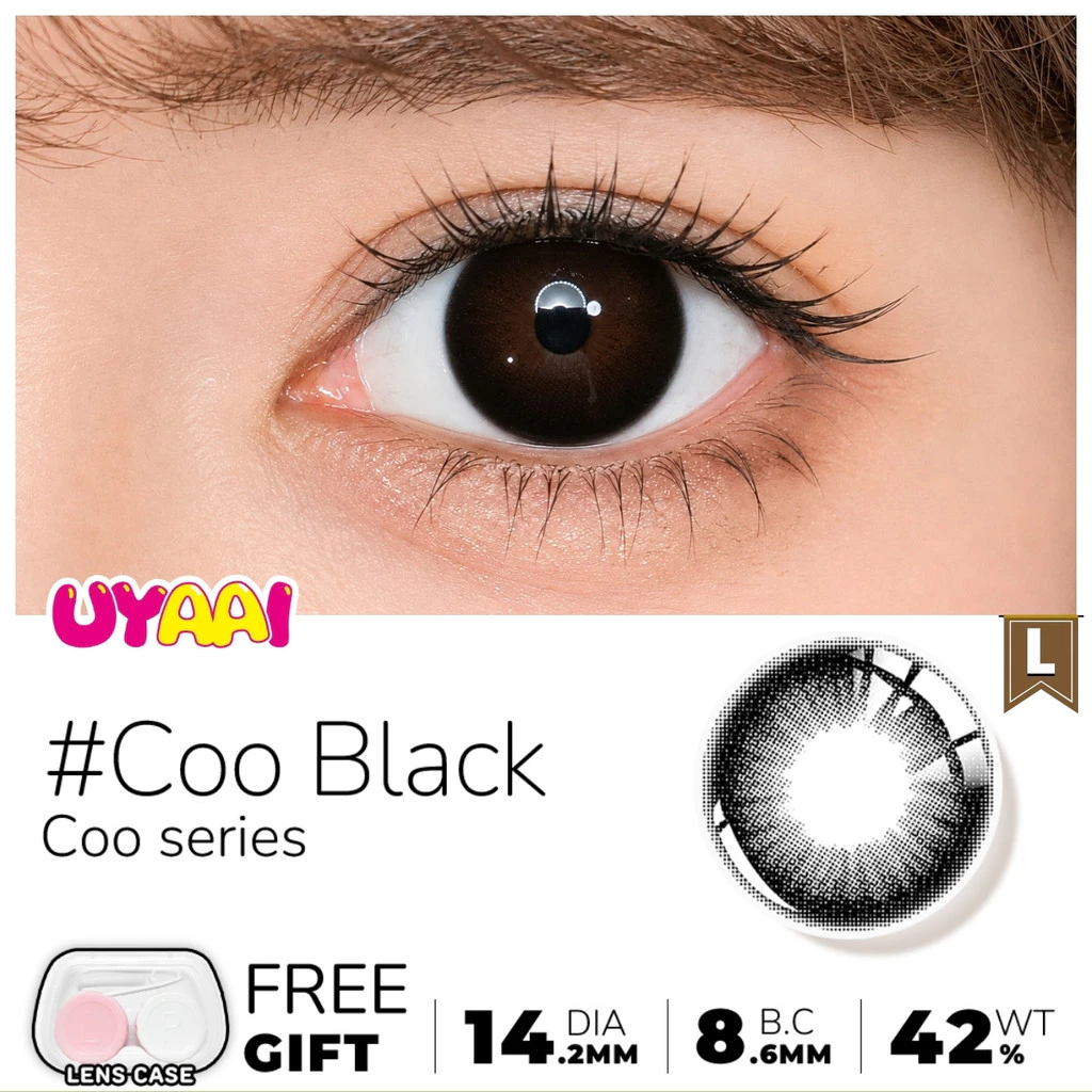 【0~4.00】UYAAI คอนแทคเลนส์สี Coo Black ธรรมชาติ M size 14.2mm 30 วัน