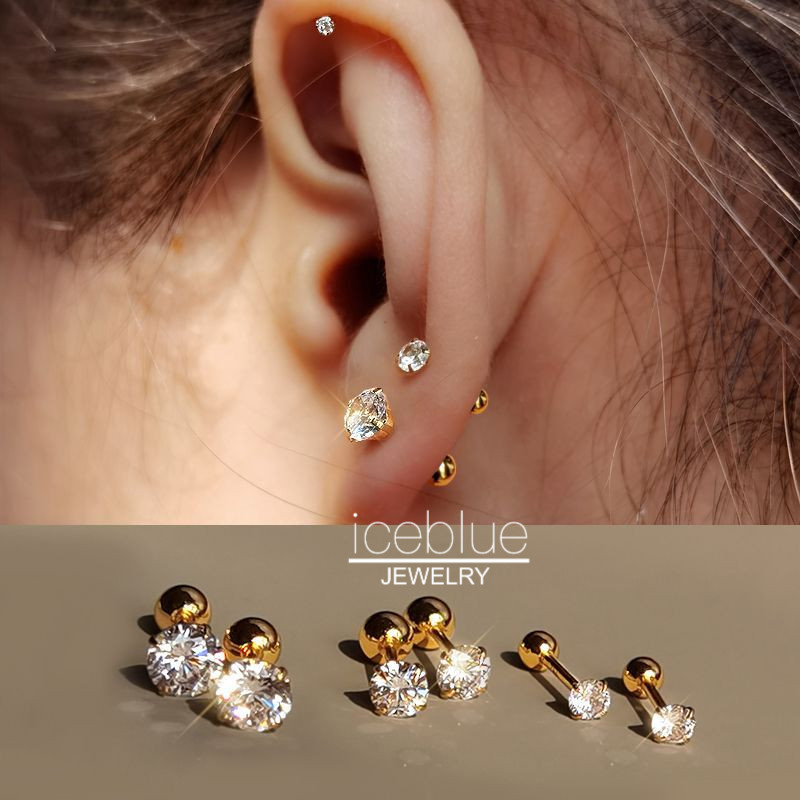 Iceblue-Hypoallergenic Super Shiny Diamond Studs ต่างหูผู้หญิงไทเทเนียมกันน้ํา Non Tarnish สแตนเลสสกรูกลับ Earings E178