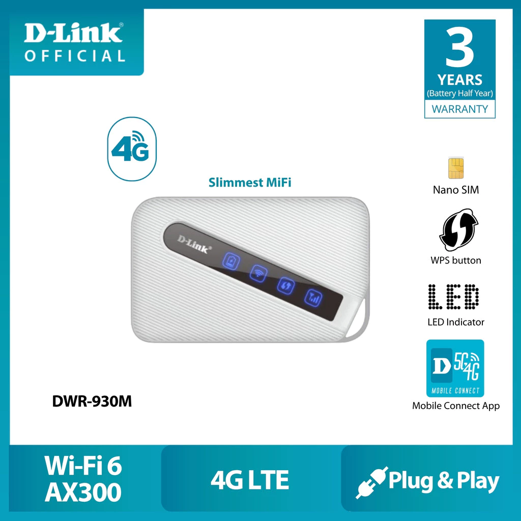 D-Link DWR-930M Mobile Router(ไวไฟพกพา) 4G AX300 แบตเตอรี่ 3000mAh