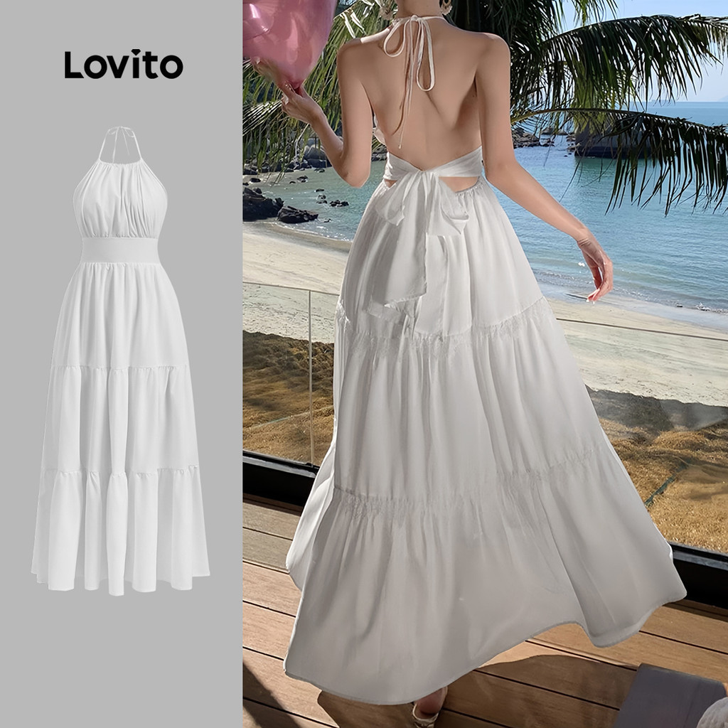 Lovito Boho เดรสทรงโบโฮเรียบๆ คอ ฮัลเตอร์ เซ็กซี่ สำหรับผู้หญิง L133AD055