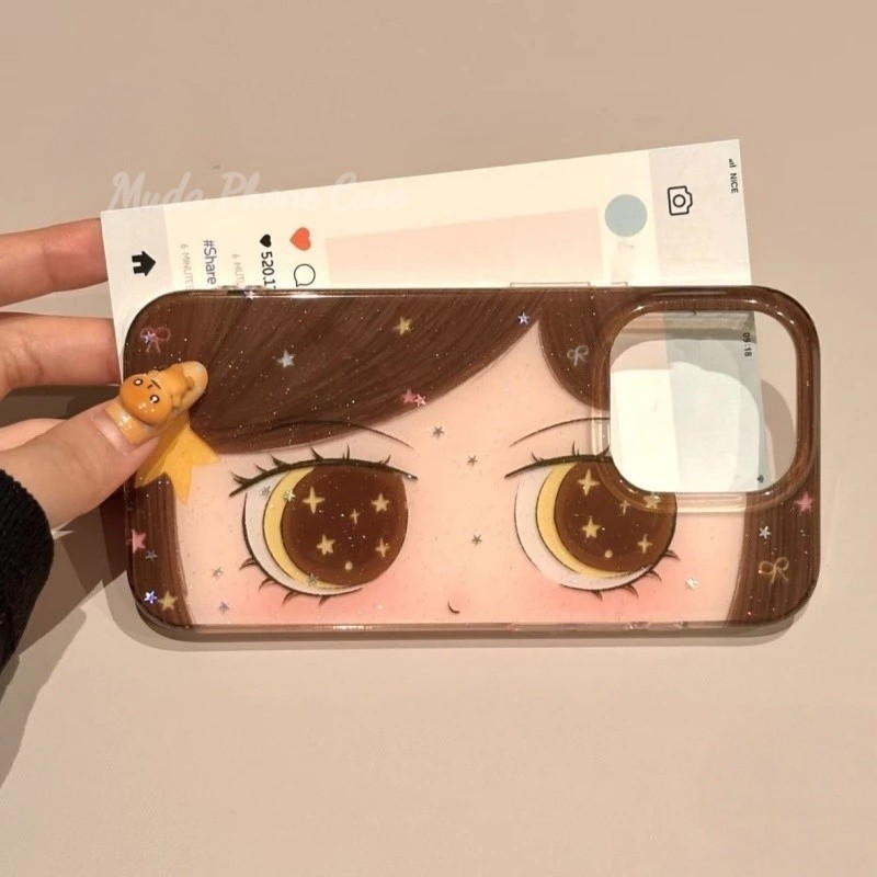 เคสไอโฟน17 14เคสผงกะพริบ ลายตาแคตรูนดาว น่ารัก สำหรับ IPhone 17 13 15 16 12 11 14 Pro Max XR X XS 7 8 16 15 14 Plus