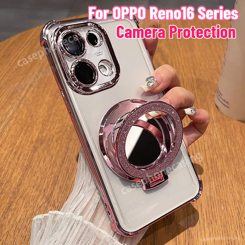 เคสโทรศัพท์สําหรับOppo Reno 16 15 Pro 16F 15F Reno16 F Reno16F Reno16Pro 5G 4G 2026 วงเล็บปลอกGlitterกระจกแม่เหล็กชุบซิลิโคนโปร่งใสกันกระแทกปกหลัง