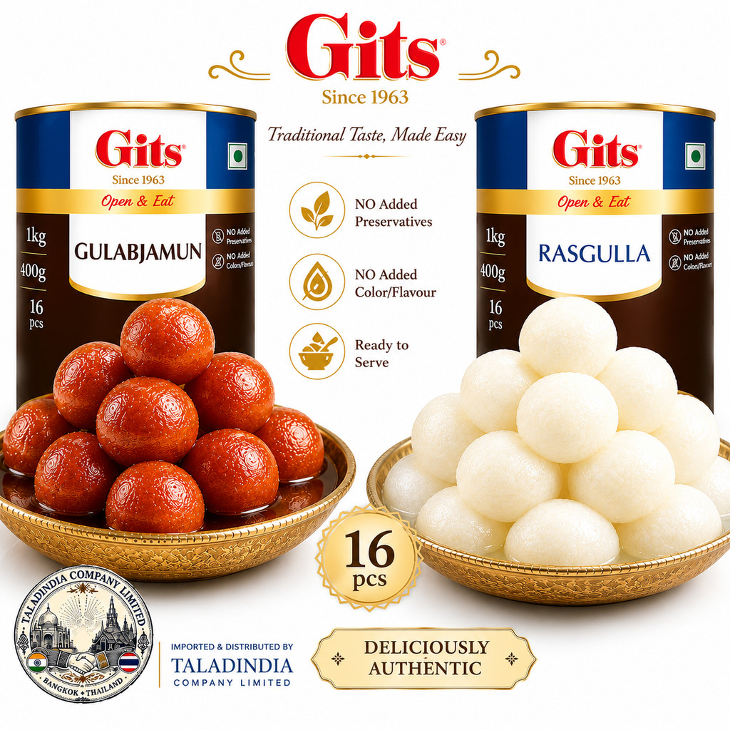 Gits Gulab Jamun & Rasgulla 1kg (16 ชิ้น) ขนมหวานอินเดียพร้อมทาน นุ่มฉ่ำ อร่อยต้นตำรับจากอินเดีย