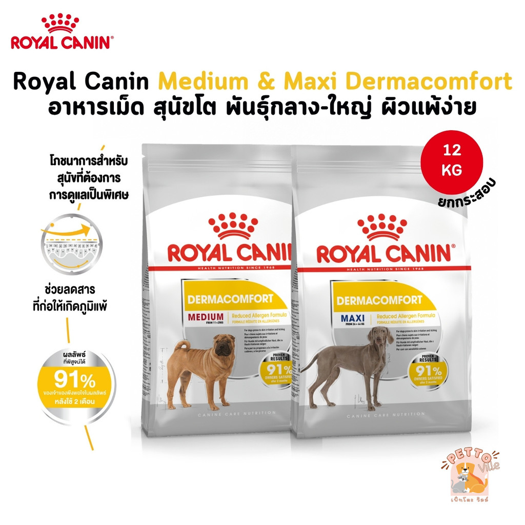 Royal Canin Medium & Maxi Dermacomfort อาหารเม็ด สุนัขโต พันธุ์กลาง-ใหญ่ ผิวแพ้ง่าย ยกกระสอบ 12 Kg