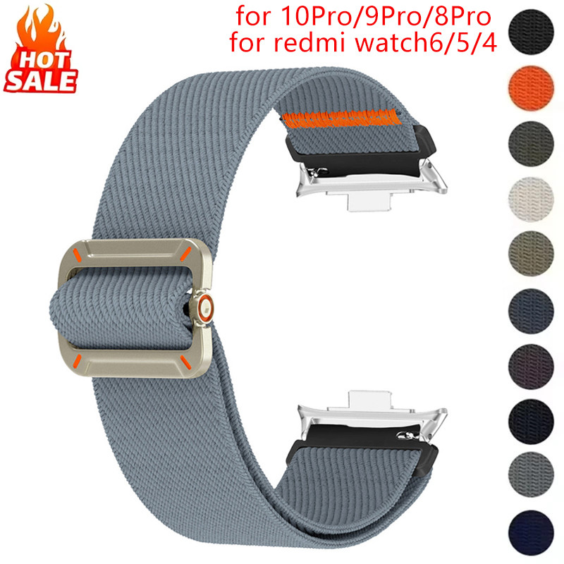 สายรัดไนลอนยืดหยุ่นสําหรับ Redmi นาฬิกา 6/5/4 สําหรับ Mi band 10 Pro 9 Pro/8 Pro สายคล้องคอกีฬาสําหรับผู้หญิง Man สายรัดข้อมือ fit ข้อมือขนาดเล็ก