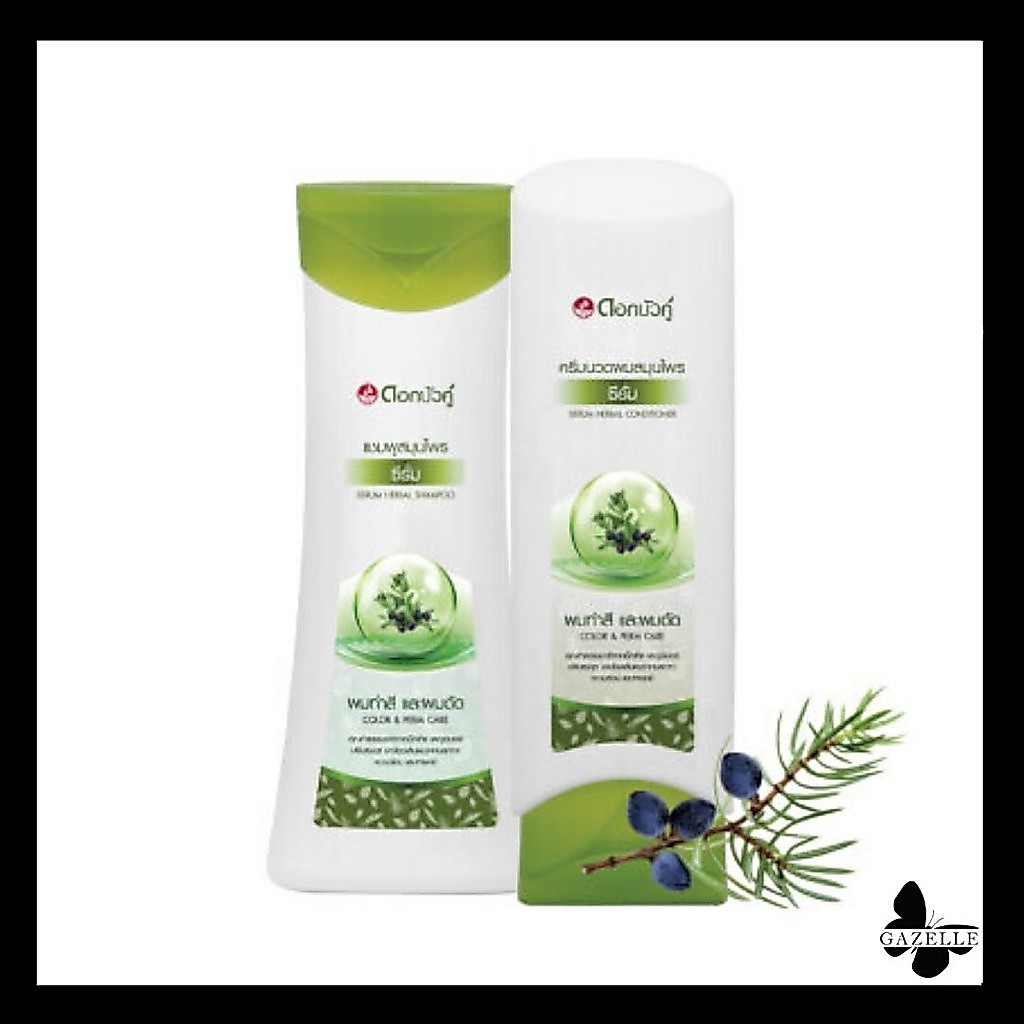 Dokbuaku Serum Herbal Shampoo & Conditioner ดอกบัวคู่ แชมพูและครีมนวดสมุนไพร สูตรซีรั่มผมทำสีและผมดัด[ 200มล.]