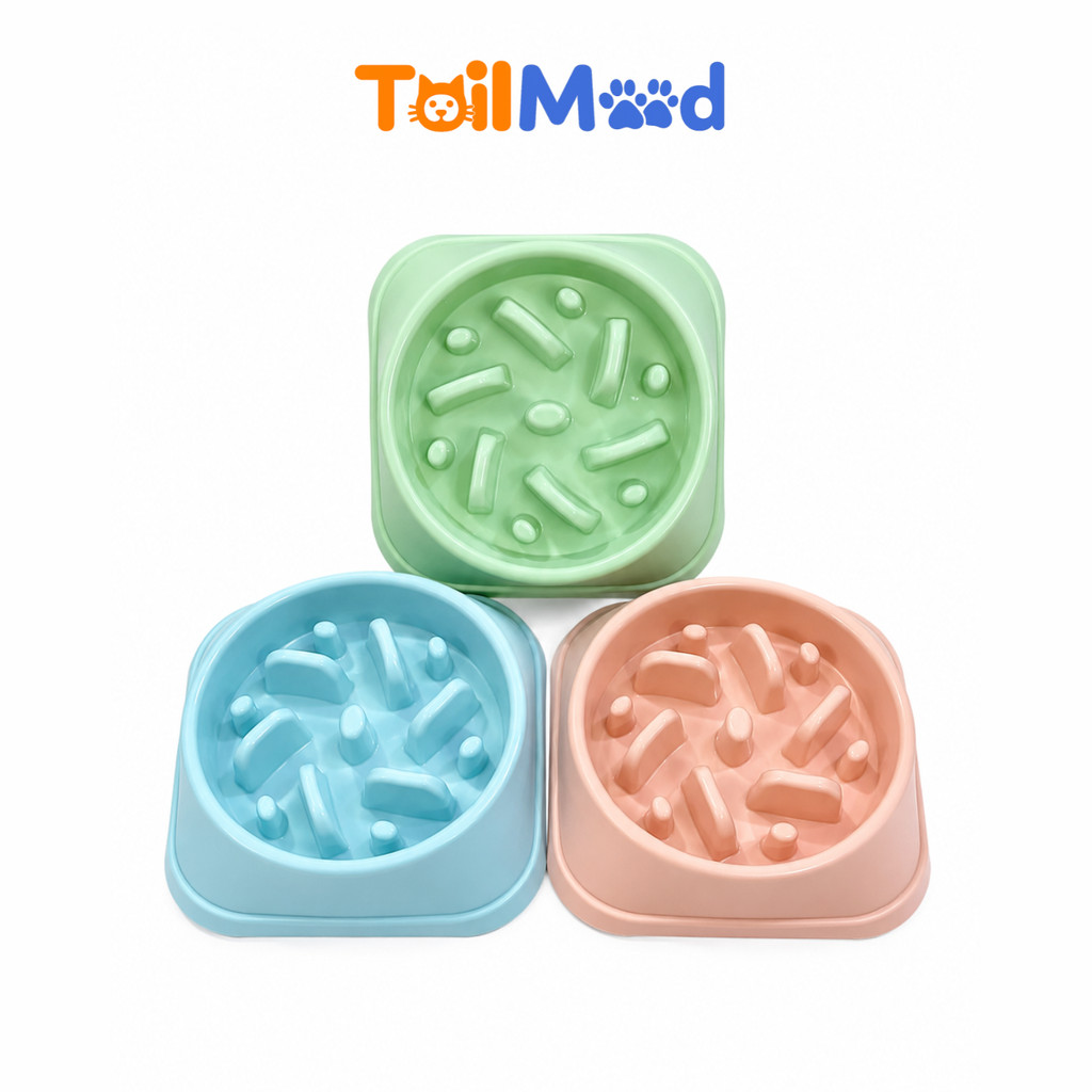 ชามอาหารสัตว์เลี้ยง ชามอาหารฝึกให้กินช้าลง ชาม slow feeder ช่วยลดการสำลัก ขนาด 20*20*5 cm