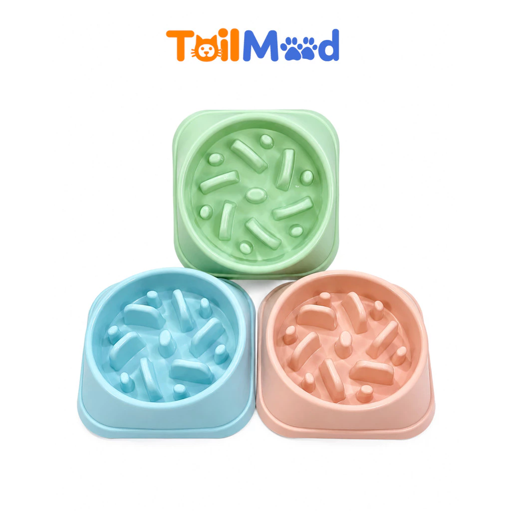 ชามอาหารสัตว์เลี้ยง ชามอาหารฝึกให้กินช้าลง ชาม slow feeder ช่วยลดการสำลัก ขนาด 20*20*5 cm