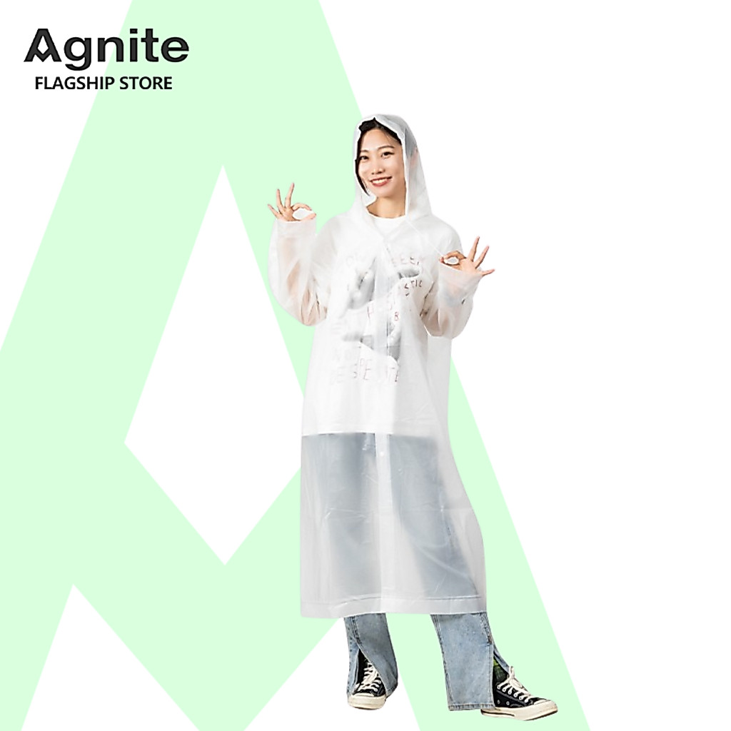 Agnite เสื้อคลุมกันฝน เสื้อกันฝนขนาดพกพา ชุดกันฝน มีกระดุม ทนทาน ขนาดใหญ่ ฮู้ดพร้อมเชือกรูด แห้งไว เก็บสะดวก Raincoat