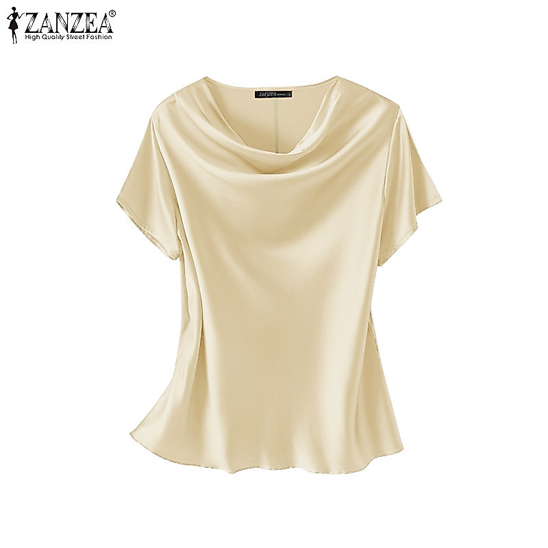 ZANZEA เสื้อเบลาส์ผ้าซาตินคอปกแขนสั้นสไตล์เกาหลีสําหรับผู้หญิง