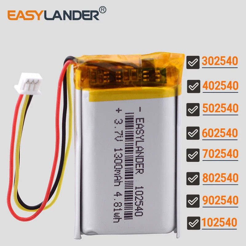 JST1.5mm 3Pin 3.7V 1000mAh 102540 แบตเตอรี่ลิเธียมโพลิเมอร์ Li-ion 302540 402540 502540 602540 70254