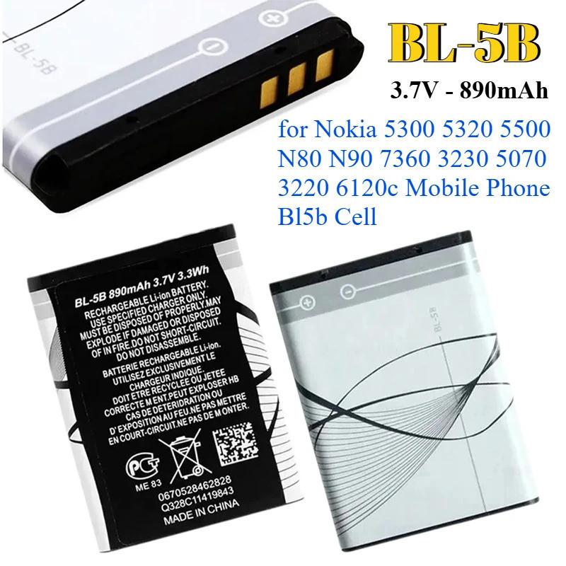 100% คุณภาพเดิม BL-5B แบตเตอรี่สําหรับ Nokia 5300 5320 6120c 7360 6120ci 3220 3230 5070 N80 N90 เปลี
