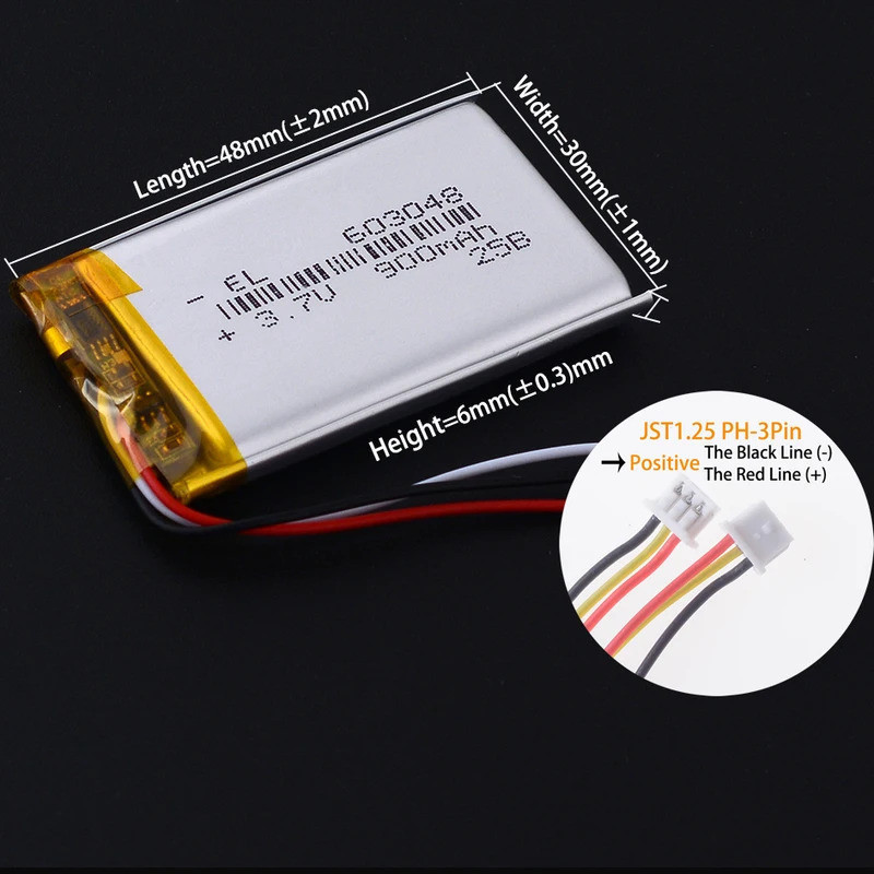 JST1.25mm 3Pin 3.7V 503048 800มะห์ 303048 403048 603048 703048 803048 903048 103048 123048 แบตเตอรี่
