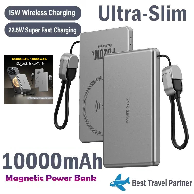 10000mAh Magnetic Power Bank Wireless Fast Charging Mini Powerbank แบตเตอรี่ภายนอกสําหรับ IPhone Mag