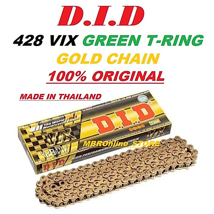 DID 428VIX (T-RING) GOLD GREEN T-RING CHAIN DID MOTORCYCLE 428 GOLD CHAIN