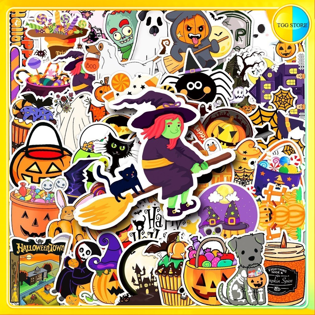 🚚พร้อมส่ง🚚 50แบบ สติกเกอร์ ตกแต่ง วันฮาโลวีน Halloween pumpkin ghost horror sticker