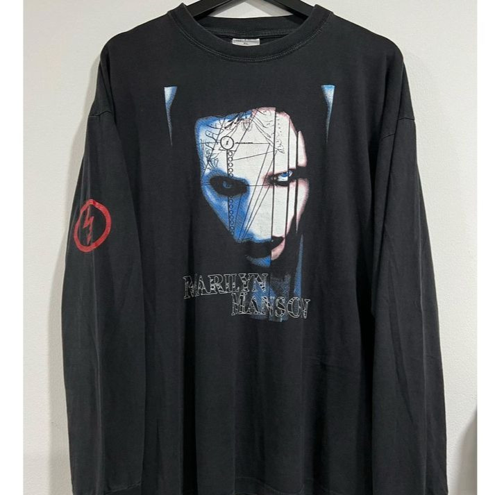 ฤดูใบไม้ร่วงผู้ชายผ้าฝ้ายแท้คอกลมแขนยาว Marilyn Manson Classic Band พิมพ์แนวโน้มถนนอเมริกัน