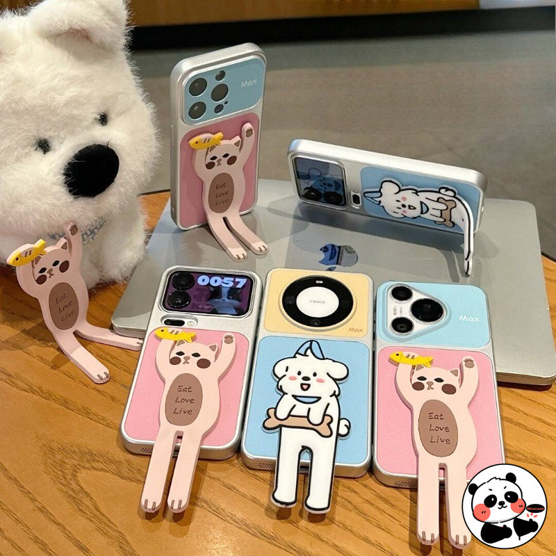 คู่น่ารักเคสโทรศัพท์พร้อมขาตั้งสําหรับ Redmi 15A 15 15C 14C 14R 13 13C 13R 12C 12R 11A 10 Prime Power 10A 10C 5G 4G ฝาครอบการ์ตูนแมวสุนัขลูกสุนัขปลอกนุ่ม