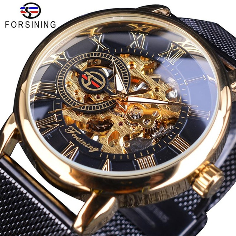 ขายร้อน Forsining Watch Skeleton Mens Mechanical Watch นาฬิกาผู้ชายนาฬิกาผู้ชายเข็มขัดสุทธิ