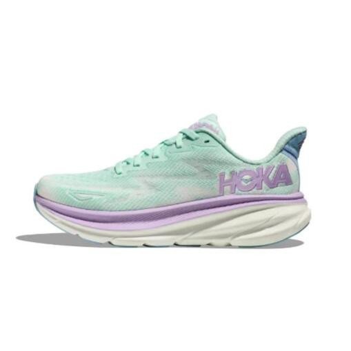 HOKA ONE ONE Clifton 9 Shock Absorption รองเท้าสําหรับผู้ชายและผู้หญิงสีเขียวสีม่วงสีขาวรองเท้าวิ่งข