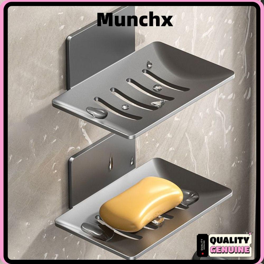 MUNCHX ถาดเก็บสบู่, อลูมิเนียมระบายน้ําชั้นเก็บฝักบัว, กันสนิมพรีเมี่ยมไม่พรุนติดผนังกล่องสบู่ห้องครัว