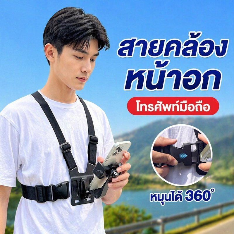 สายคล้องหน้าอกโทรศัพท์มือถือ ที่คาดหน้าอกมือถือ หมุนได้ 360 องศา ปรับสายได้ ใช้ได้กับสมาร์ทโฟน