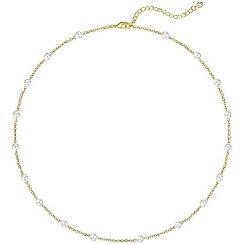 Zeffy Pearl สร้อยคอ 4 มม./6 มม./8 มม. Dainty รอบเลียนแบบ Pearl Choker สร้อยคองานแต่งงาน Pearl สร้อยค