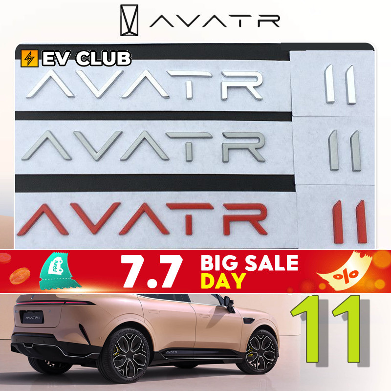 avatr 11 12หางโลโก้รถที่ไม่ซ้ํากันสีดําซามูไร เอวา-11ดัดแปลงสร้างสรรค์โลหะตัวอักษรภาษาอังกฤษด้านหลังหางรถสติกเกอร์โลโก้