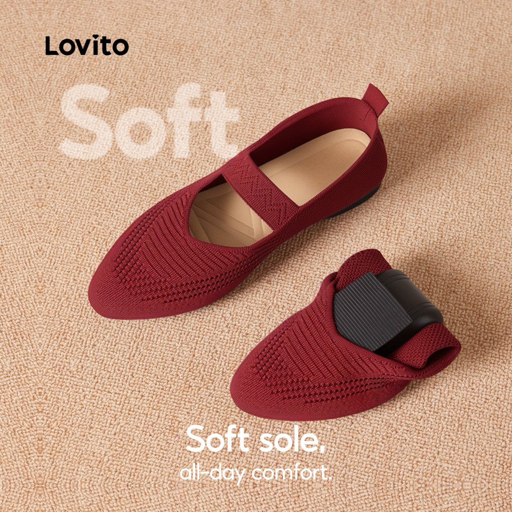 Lovito รองเท้าบัลเล่ต์ ระบายอากาศได้ดี พื้นนุ่ม สวมใส่สบาย สไตล์แคชชวล สำหรับผู้หญิง LFA56359