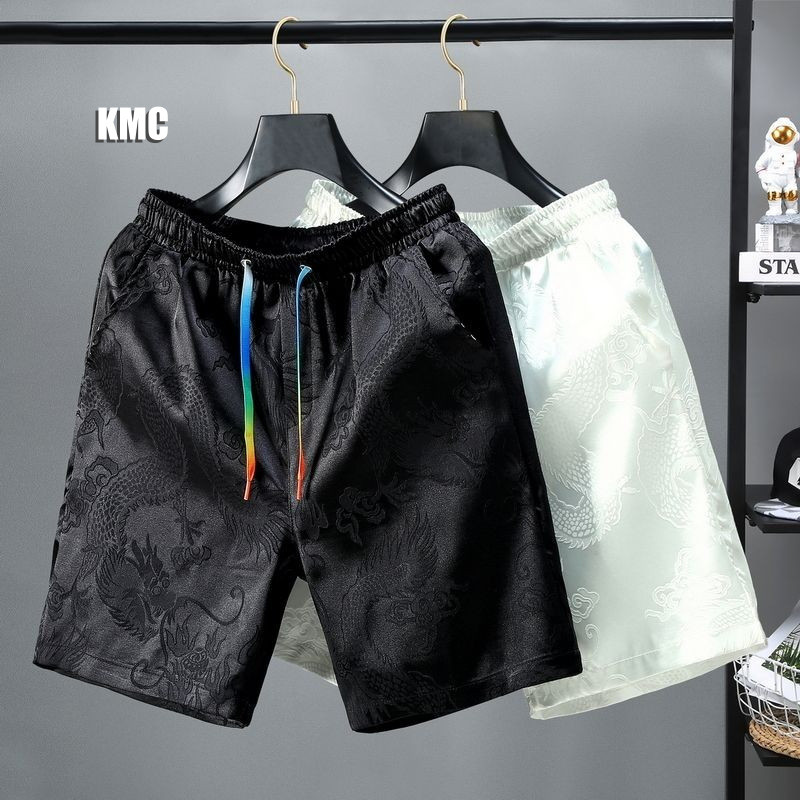 กางเกงขาสั้นสั้นผู้ชาย Dark Dragon รูปแบบใหม่สไตล์จีนซาติน Quick-Drying Non-Iron Casual ผู้ชาย Five-Poin