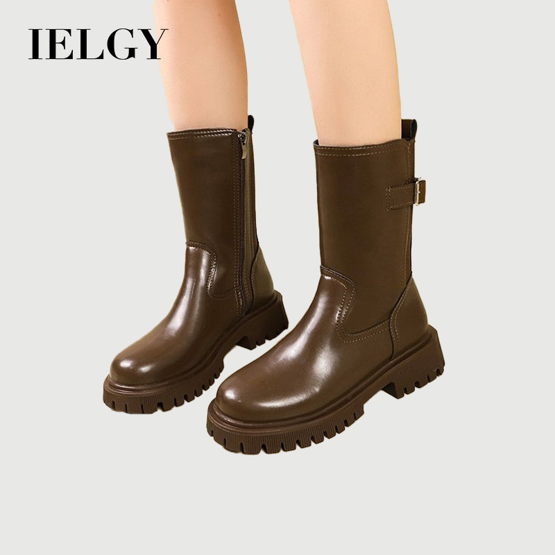 IELGY 2026 เชลซี บุหรี่ รองเท้าบูท รองเท้าบูท ผู้หญิงยอดนิยมสีทึบ รองเท้าบู๊ต