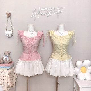 🧸 SweetHouse #625🌻 ชุดเซตเสื้อคอตตอนระบายลูกไม้ + กระโปรงบอล…