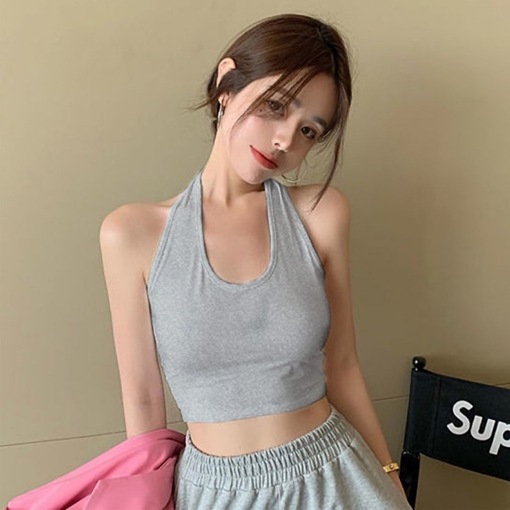 New2023 เสื้อกล้ามครอป ทรงคล้องคอ สวยเก๋เรียบๆ 3 สี รูปที่ 6