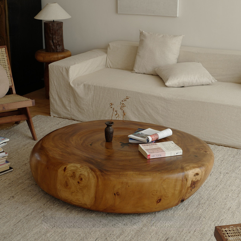 Log coffee table living room pebble creative round full solid wood coffee table Z