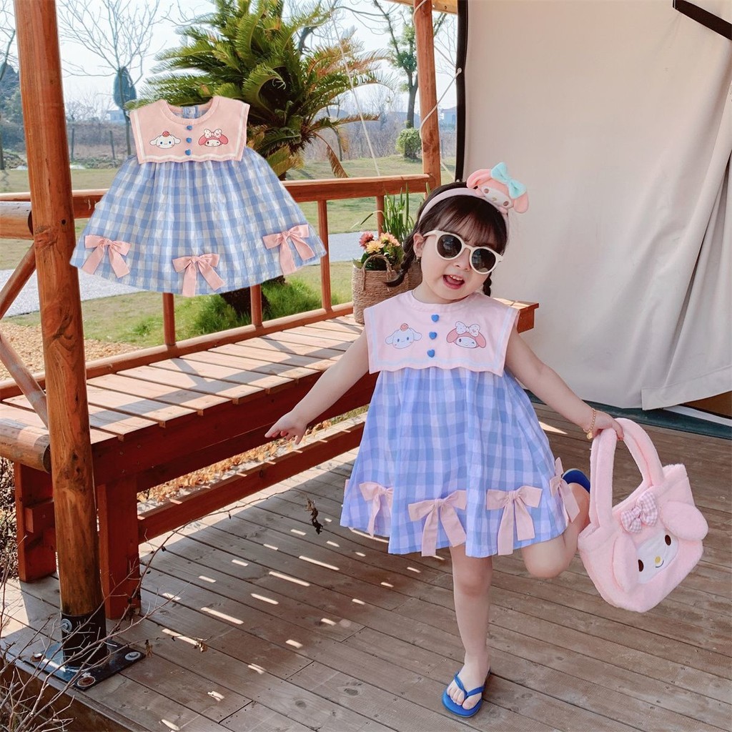 พร้อมส่งต้นฉบับ2025ชุดเดรสเด็กผู้หญิงฤดูร้อน KTกระโปรงตุ๊กตาเด็กคอปกน่ารักลายสก๊อต ในนาม ✨Lzbao29.th