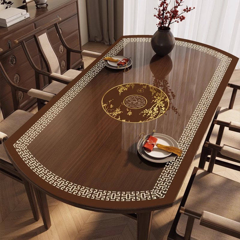 เสื่อกันน้ำและมัน ออกแบบเป็นรูปไข่ PVC ใส่ได้ง่าย สำหรับผ้าปูโต๊ะแบบทิ้ง ทำจากไม้เนื้อแข็งและโปร่งใส